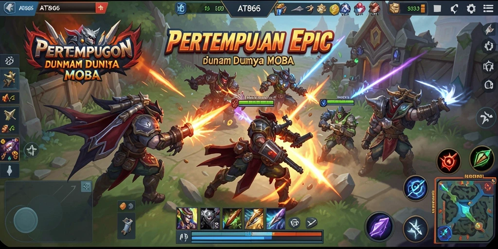 Screenshot AT866 yang menampilkan aksi seru dalam pertempuran MOBA.