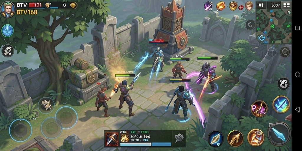 Screenshot gameplay Tower Defense BTV168 menunjukkan aksi menara melawan musuh.