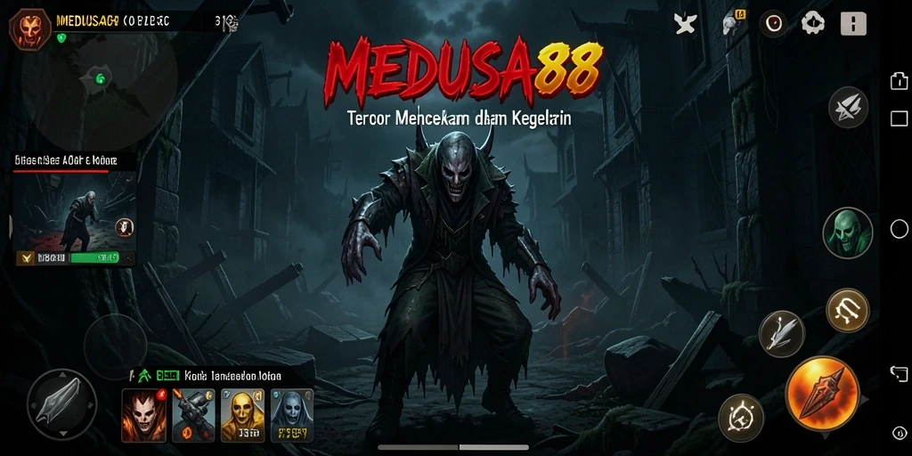 Tampilan menyeramkan gameplay di MEDUSA88 saat menjelajahi kegelapan.