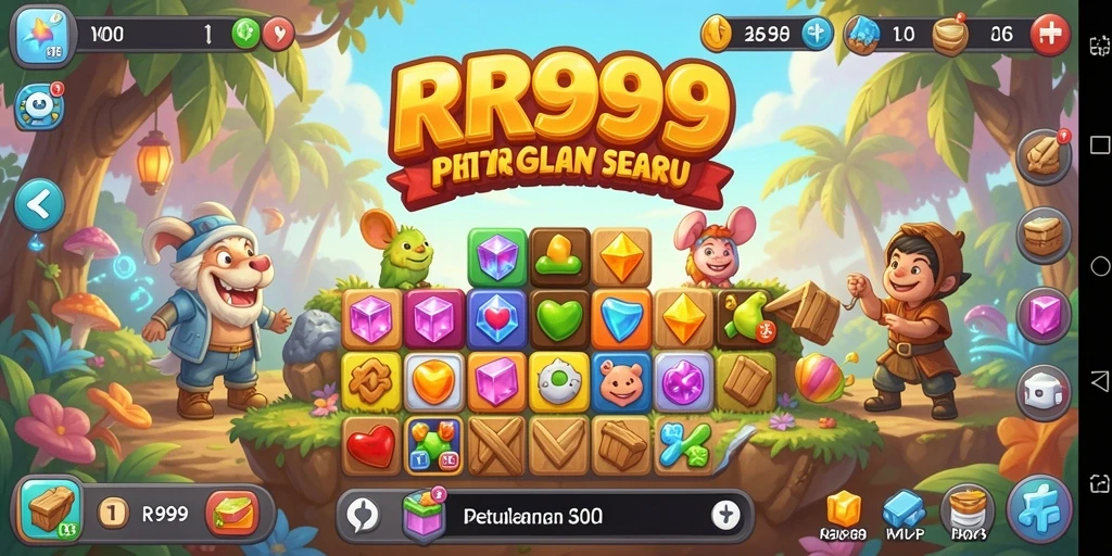 Screenshot RR999 menampilkan gameplay seru Match-3 yang penuh warna.