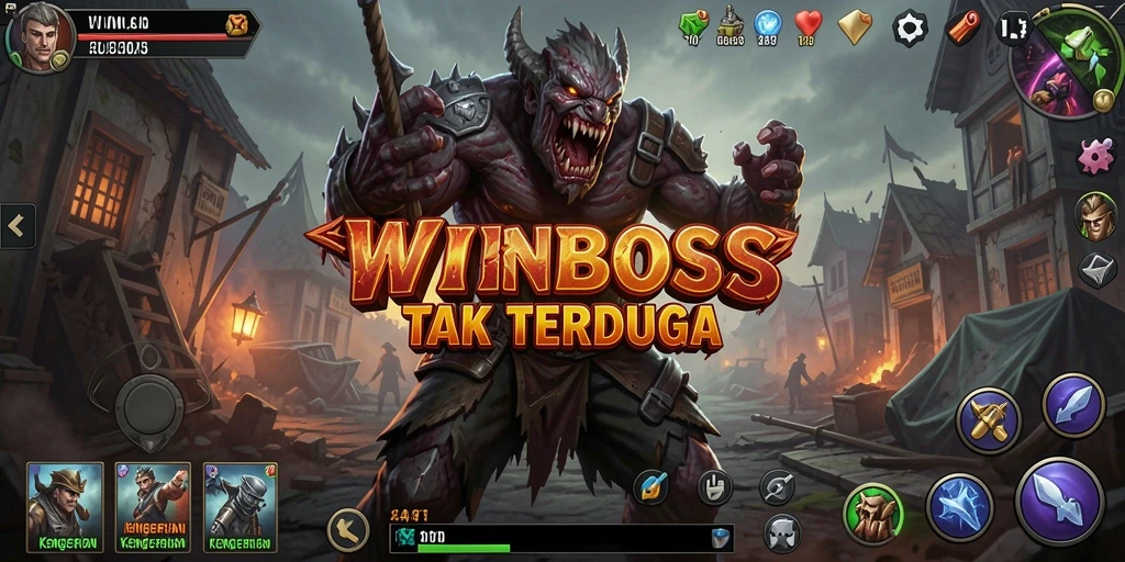 Screenshot permainan WINBOSS yang menunjukkan momen menegangkan.